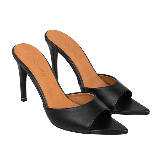 AYLA BLACK LEATHER HEELS