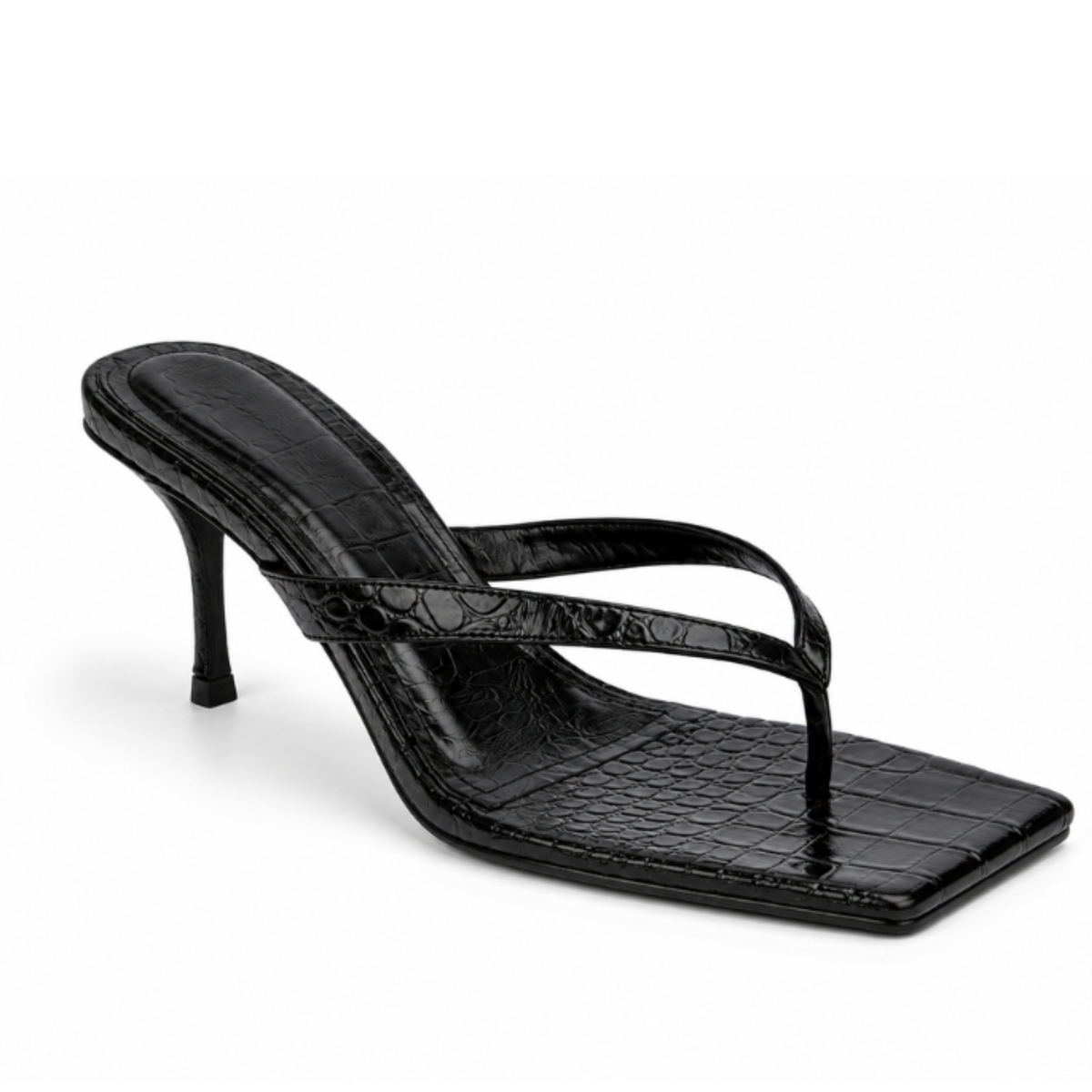 PARIS BLACK CROCO SQUARED HEELS