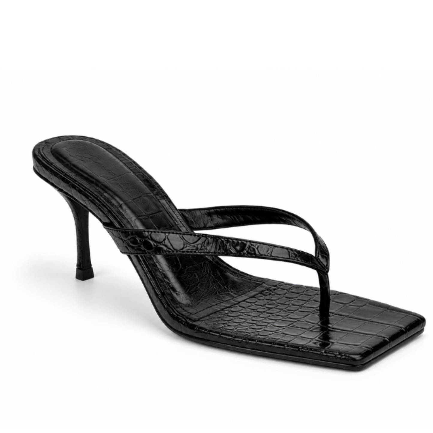 PARIS BLACK CROCO SQUARED HEELS