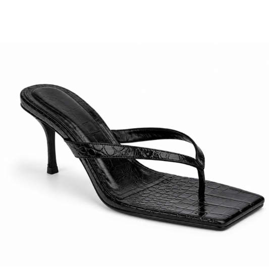 PARIS BLACK CROCO SQUARED HEELS