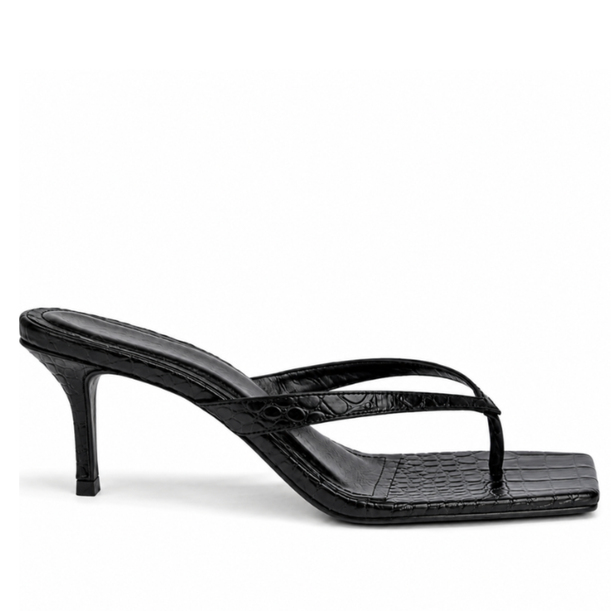 PARIS BLACK CROCO SQUARED HEELS