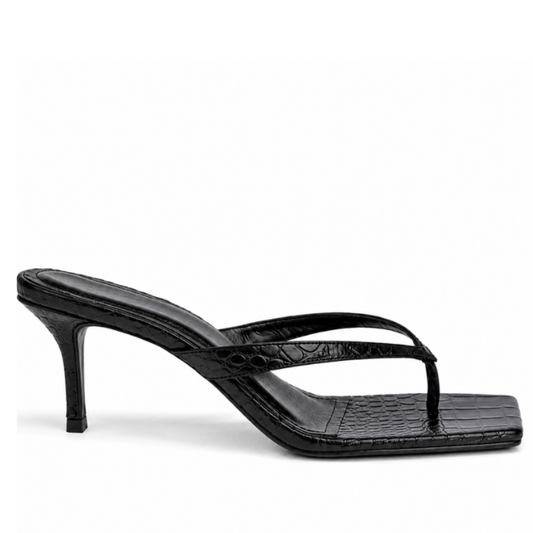 PARIS BLACK CROCO SQUARED HEELS